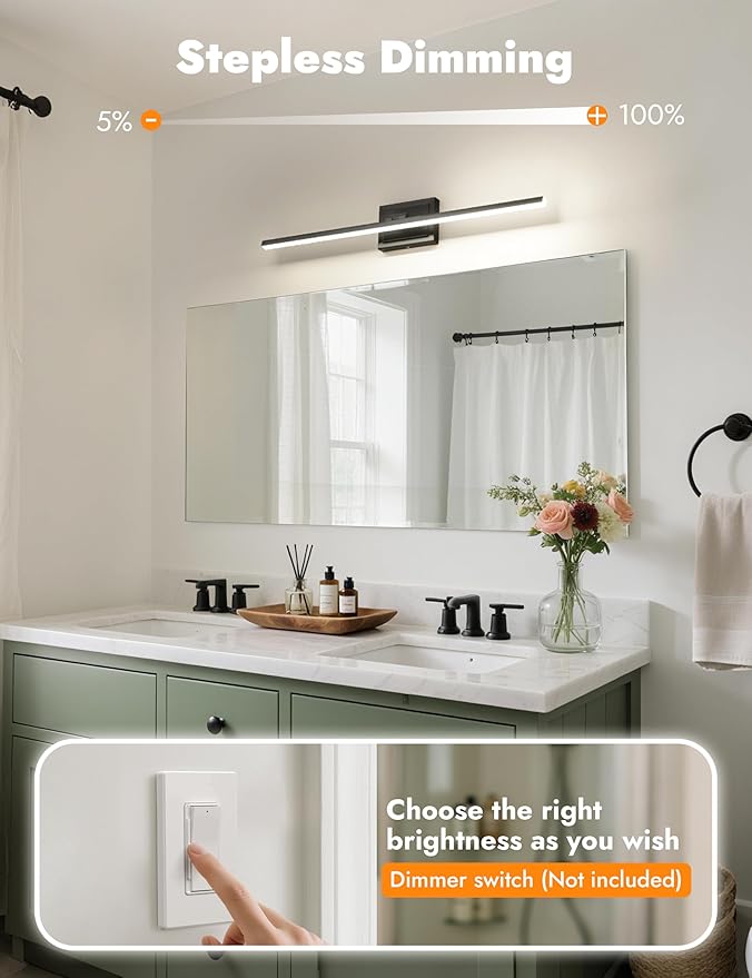 NIORSUN 31.5 Inch Modern Bathroom Light Fixture, 18W 5CCT Dimmable LED Black Bathroom Vanity Lights Over Mirror, Vanity Lights for Bathrooms Restroom Mirror- ETL Certified