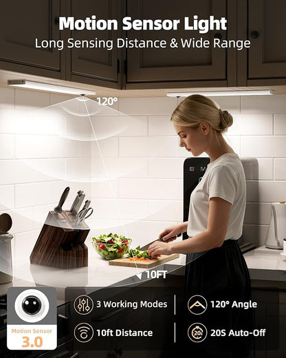 EZVALO 12inch Under Cabinet Lighting Wireless with Battery Indicator, 2500mAh Rechargeable Motion Sensor Light Indoor, 96 LED Under Counter Lights for Kitchen Closet, 3 Color Temps, Dimmable, 6 Pack