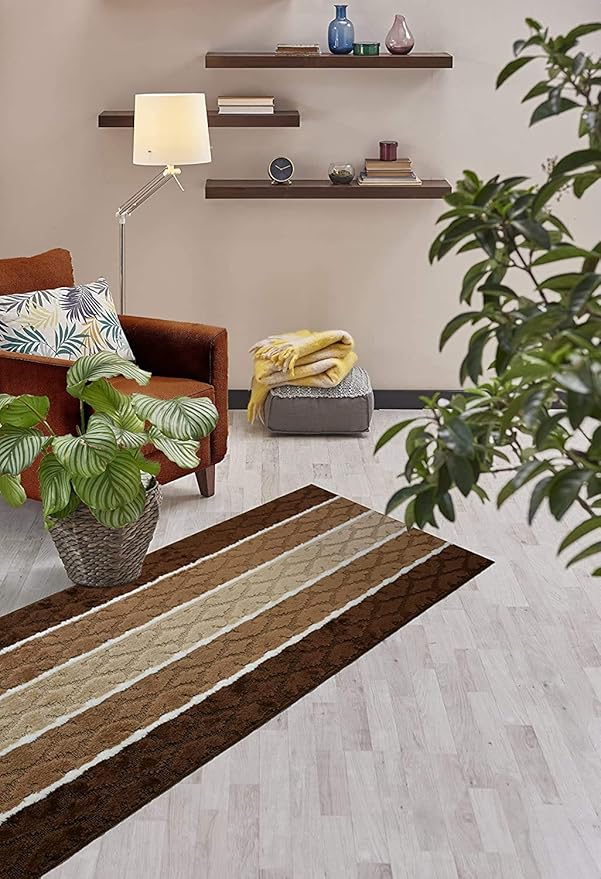 Custom Size Damask Hallway Runner Rug Slip Resistant, 26 Inch Wide x Your Choice of Length Size, Brown, 26 Inch X 21 Feet, Sold and Priced Per Foot