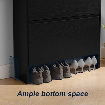 Shoe Cabinet Organizer with 2 Flip Drawers，Freestanding Shoe Rack Cabinet, Shoe Cabinet Storage for entryway, Foyer, Hallway, Black, 31.5" W