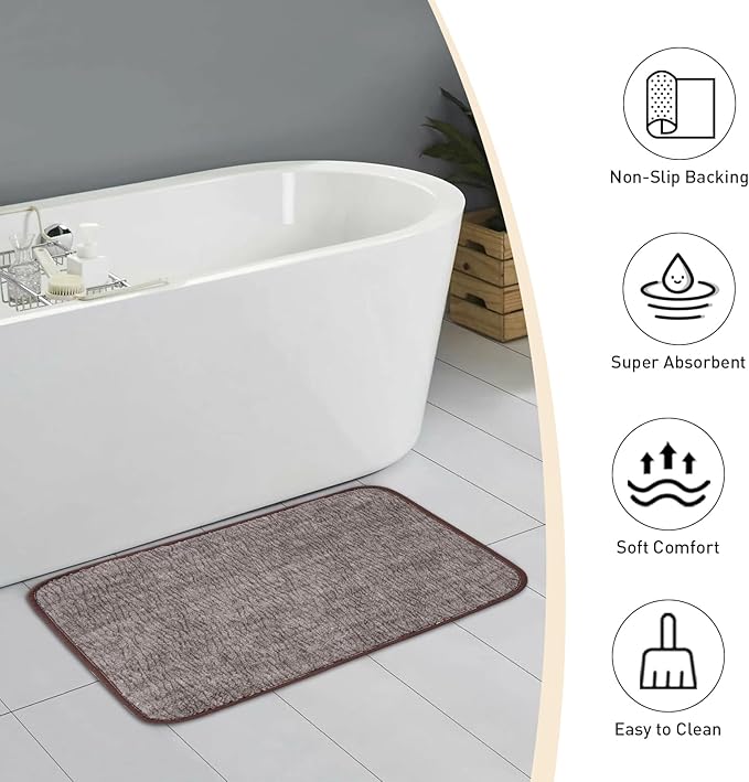 Bath Mats 30x20 Non-Slip Absorbent Bathroom Rug, Quick Dry Machine Washable Shower Tub Mat with Rubber Backing, Soft Floor Carpet for Bathroom Decor Bark Brown