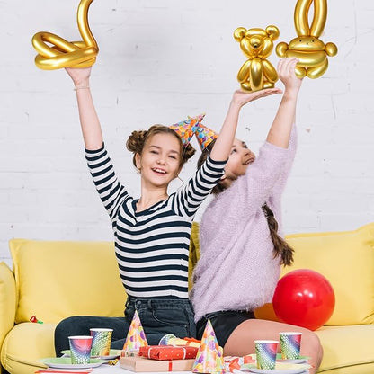 KAWKALSH 260 Metallic Gold Long Balloons for Balloon Garland Thickening Skinny Latex Twisting Animals Modeling Christmas Birthday Wedding Party Festival Decorations 100pcs