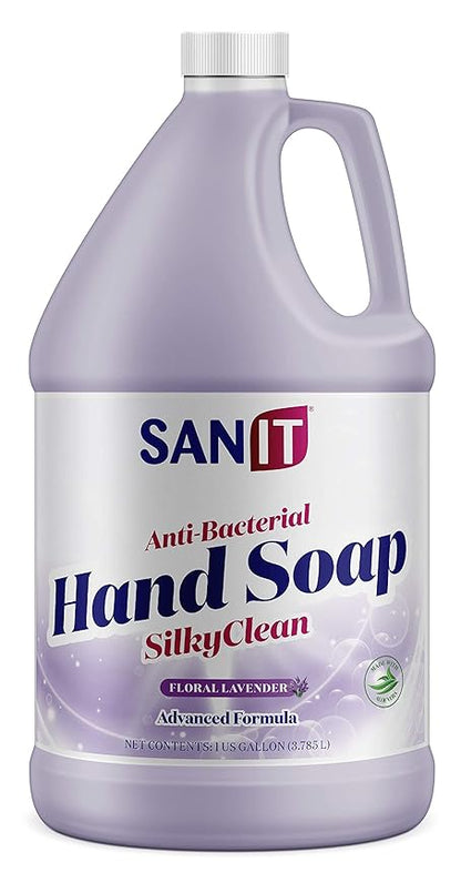 Sanit Silky Clean Antibacterial Liquid Gel Hand Soap Refill - Advanced Formula with Coconut Oil and Aloe Vera - All-Natural Moisturizing Hand Wash - Made in USA, Lavender, 1 Gallon