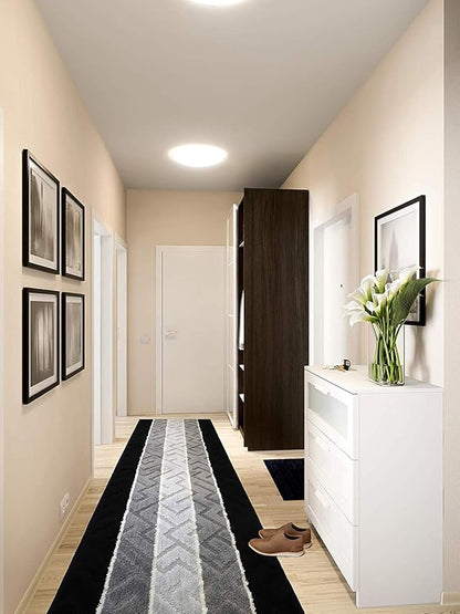 20 Ft Extra Long Black - Grey Kitchen Hallway Runner Rug, Non-Slip Washable 26" X 20' Rubber Backed Carpet, Custom Size Floor Mat for Entryway Stairs Bedroom Bathroom