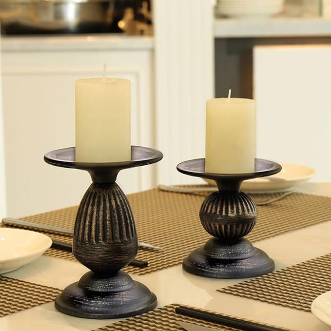 Gold Brass Vintage Candle Holders for Metal Candlestick Holders with Non-Slip Base - Stick Candle Holders for Fireplace, Party, Dining, Home, Wedding Decor(Set of 2Pcs)