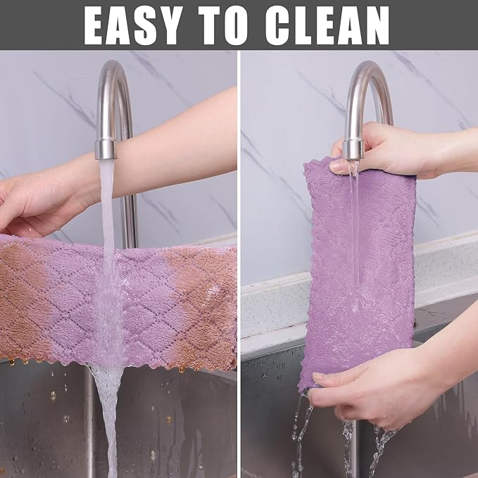 Homaxy 12 Pack Kitchen Dish Cloths (10 x 10 Inches, Purple), Super Soft and Absorbent Coral Velvet Dish Towels, Nonstick Oil Fast Drying Microfiber Cleaning Cloth, No Lint Household Dishcloths
