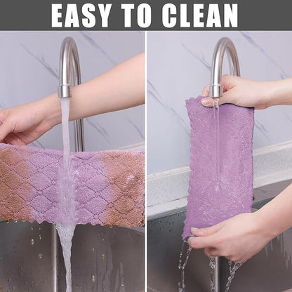 Homaxy 12 Pack Kitchen Dish Cloths (10 x 10 Inches, Purple), Super Soft and Absorbent Coral Velvet Dish Towels, Nonstick Oil Fast Drying Microfiber Cleaning Cloth, No Lint Household Dishcloths