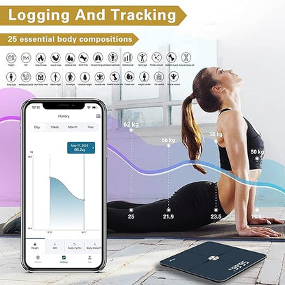 Digital Bathroom Scale, Accurate to 0.1lb/0.05kg Auto-calibrated, 25 Essential Body Composition Analysis BMI, Body Fat, Multi-Frequency tech, Smart Scale for Body Weight, Weighing to 400lb