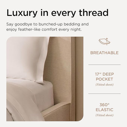 Threadmill Supima Cotton Sheets - 1200 Thread Count, 100% Cotton Cal King Bed Sheets Set, 4 Pc White with Elasticized Deep Pocket