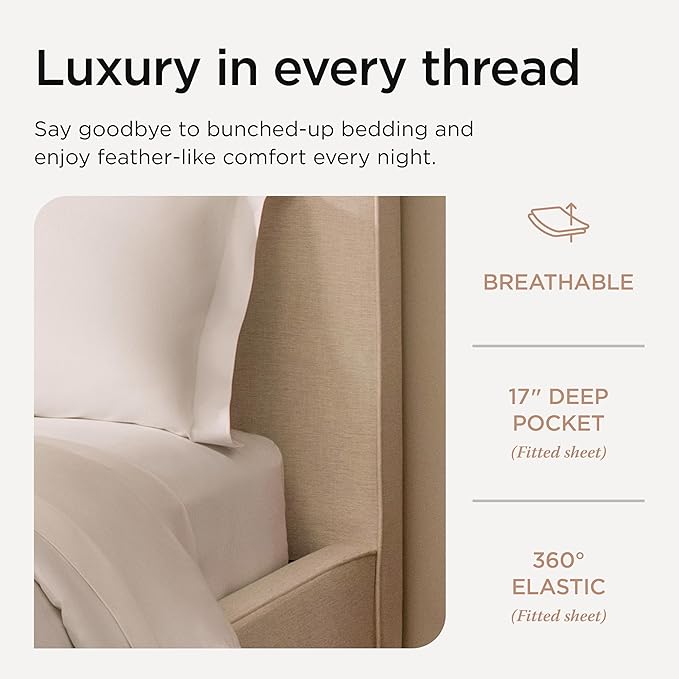Threadmill 100% American Supima Cotton Sheets King Size - 1000 Thread Count, 4Pc King Size Sheets Set, Smooth Sateen King Sheets, Ultra Luxury Bed Sheets, 17" Deep Pocket King Sheet Set - White Sheets