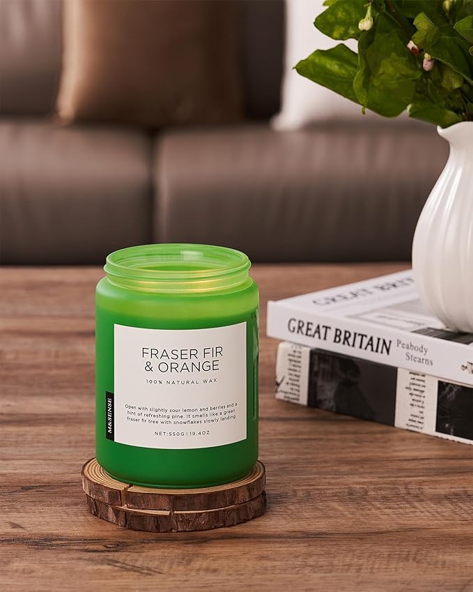 M&SENSE Frasier Fir Pine Scented Candles Large Candle for Home 19.4oz 110 Hour Clean Non Toxic Long Lasting Organic Natural Soy Wax Highly Scented Holiday Candle Gifts for Home Decor