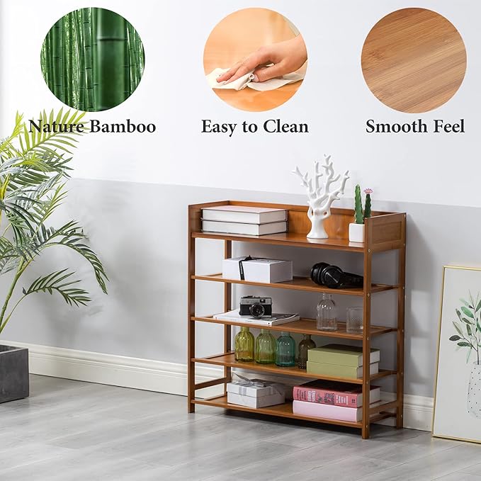 latifolia Shoe Rack, 5-Tier Bamboo Shoe Rack Organizer for Entryway Hallway, Brown(39.40''L)