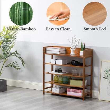latifolia Shoe Rack, 5-Tier Bamboo Shoe Rack Organizer for Entryway Hallway, Brown(39.40''L)
