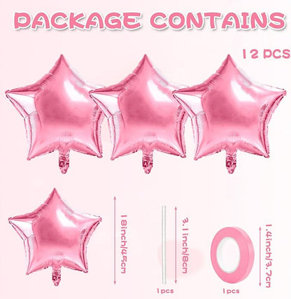 Pink Graduation Balloons Star Balloons Pink Foil Balloon Set Mylar Helium Metallic 12pcs 18 Inch Birthday Decorations Room Decor Class of 2025 Party Decorations Baby Shower Anniversary Wedding