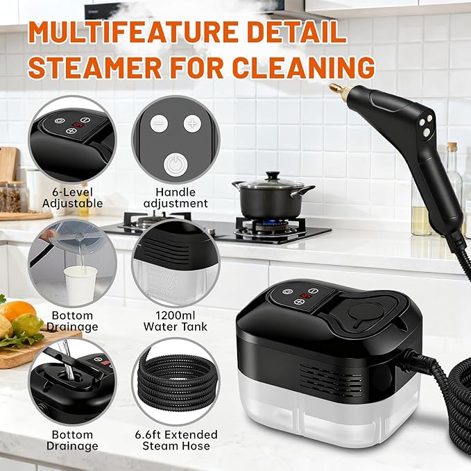 Steam Cleaner For Home, Portable Handheld Steamer For Cleaning Powerful High Pressure Steam Cleaner For Car Detailing Kitchen Grease Tile Grout(Black)