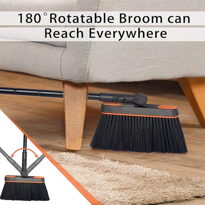 JEHONN Broom and Dustpan Set for Home, Long Handle Lightweight 180 Degree Rotating Broom Set Indoor, Upright Standing Dust Pan with Comb Teeth, Store Sweep Set for Room Kitchen Office Lobby
