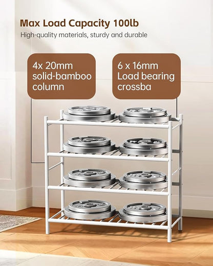 Bamboo Shoe Rack for Closet Small Wooden Shoe Organizer with Pouch, Sturdy Wood Shoe Shelf for Front Door Entrance Entryway and Outdoor, 26 inch Wide (White, 4-Tier)