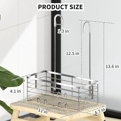 SHANSHUI Shower Hanging Caddy, Bathroom Shower Organizer Basket, Shampoo Bracket, Over Door Showers Rack with Hooks, 304 Stainless Steel Rustproof