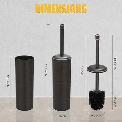 BESy Toilet Brush and Holder, Toilet Cleaner Bowl Set with Two Brush with Extra Long Handle, Durable Bristles Toilet Scrubber and Covered Holder, Drip-Proof Stainless Steel Oil Rubbed Bronze