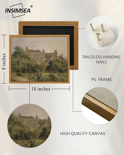 InSimSea Framed Canvas Wall Art Vintage Decor, Home Decor Classical Scenery Watercolor Painting Canvas Prints Wall Decorations for Living Room Home Farmhouse Bathroom Decor, 8"x10"
