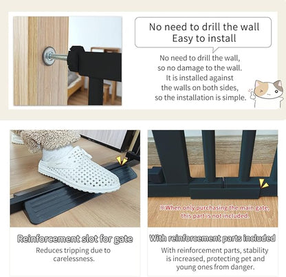 Lumizone Extra Tall Cat Gate 61.02" High Pressure Mounted Extra Wide 2025 New (17 Sizes) 1.37" Gap No Drilling Auto-Close One-Handed Operation Tall Pet Gate for Dogs(Black, 61.02" H x 29.92"-34.24" W)