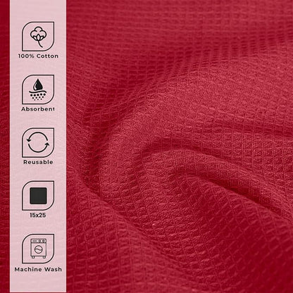 Blue Needles Waffle Weave Kitchen Towels, 15x25 Inches 100% Cotton Set of 4 Dish Towels for Kitchen, Ultra Soft & Absorbent with Hanging Loop, Spring Summer Dish Rags for Quick Drying - Burgundy