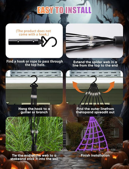 Halloween Decorations Outdoor Spider Web Lights - 16.4Ft Light Up Spider Web with 550 LEDs, Waterproof, 8 Modes Memory Function for Outdoor Yard Halloween Decorations (Without Spider)