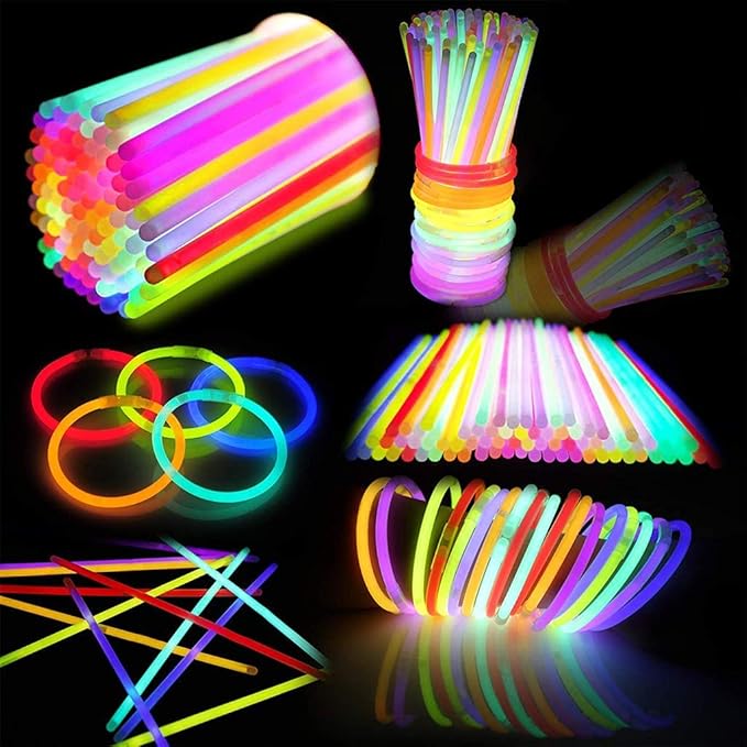 JOYIN 100 Pcs 8" Glow sticks Bulk Party Favors Pack, New Years Eve Neon Glow in the Dark Party Supplies, Light Up Necklaces and Bracelets with Connectors, Christmas, Football, Birthday Decorations