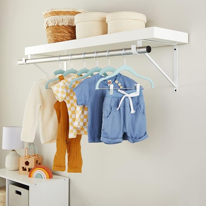 Juvale 24-Pack Light Blue Velvet Hangers for Baby & Kids Clothes with Clips – 360° Swivel Hook, Anti-Slip Space-Saving Design for Pants, Tank Tops, Skirts (12×8 in Baby Hanger)