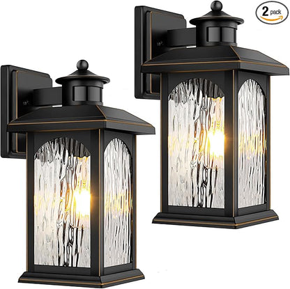 2 Packs Motion Sensor Outdoor Sconce - Advanced Dusk to Dawn Outdoor Lighting, Retro Motion Sensor Porch Light Fixtures, Black Waterproof Exterior Lantern Wall Mount for Garage, Outside, Anti-Rust