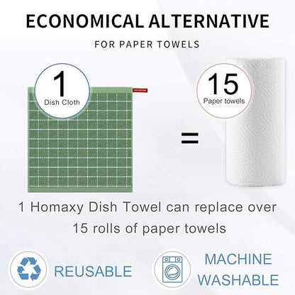 Homaxy 100% Cotton Terry Kitchen Dish Cloths, Ultra Soft and Absorbent Dish Towels for Kitchen, Suitable for Drying and Washing Dishes, 18 Pack, 12 x 12 Inches, Grass Green