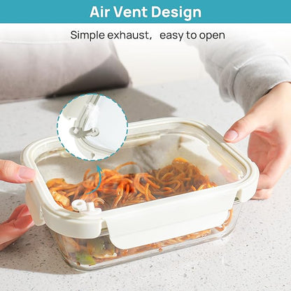 Vtopmart 5 Pack 35oz Glass Food Containers with Glass-Lids & Air Vent, Meal Prep Food Container Sets, Reusable Lunch box for leftovers, Save for Microwave, Oven, Freezer, and Dishwasher, BPA Free