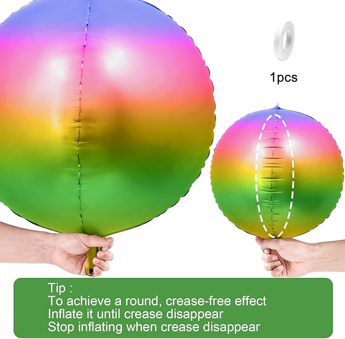 6Pcs Gradient Rainbow Round Foil Balloons, 22" Large Helium Colorful Ball Balloon, Metallic Multicolor Iridescent Mylar Balloon for Birthday Graduation Wedding Anniversary Disco Prom Party Decorations