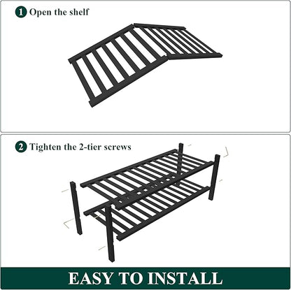 Smiry Bamboo Shoe Rack for Closet, 2 Tier Wooden Stackable Shoe Organizer, Free Standing Shoes Storage Shelf for Entryway, Front Door Entrance, Black
