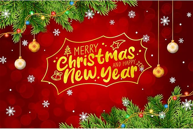 YongFoto Merry Christmas Backdrop 12x10ft Snowflakes Christmas Tree Red Green Photography Background Happy New Year Xmas Eve Family Party Banner Room Decorations Photoshoot Wallpaper Photo Booth