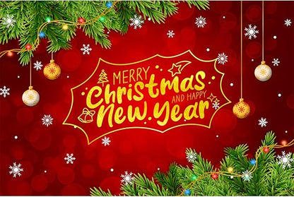 YongFoto Merry Christmas Backdrop 10x6.5ft Snowflakes Christmas Tree Red Green Photography Background Happy New Year Xmas Eve Family Party Banner Room Decorations Photoshoot Wallpaper Photo Booth