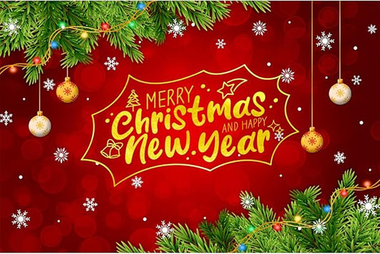 YongFoto Merry Christmas Backdrop 6x4ft Snowflakes Christmas Tree Red Green Photography Background Happy New Year Xmas Eve Family Party Banner Room Decorations Photoshoot Wallpaper Photo Booth