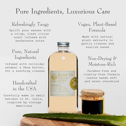 BARR-CO. Hand Soap Refill – Natural Liquid Soap, Refreshing Citrus & Herb Scent, Vegan & Moisturizing, Lemon Verbena 16fl oz