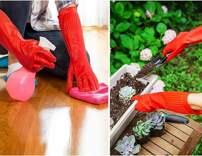Vgo... 1-Pair Dishwashing Gloves, Reusable Household Gloves, Kitchen Gloves, Long Sleeve, Thick Latex, Cleaning, Washing, Working, Painting, Gardening, Pet Care (Size S,Red, RB2143)