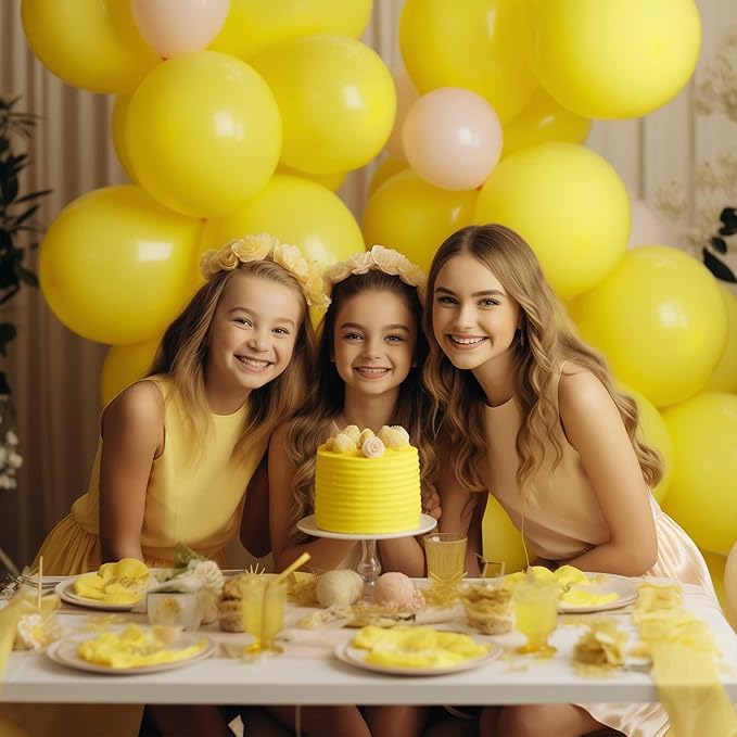 130PCS Yellow Balloons - Latex Helium Balloons with Ribbon, Assorted Sizes 18/12/10/5 Inch - Perfect for Birthday, Wedding, Graduation and More