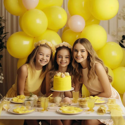 130PCS Yellow Balloons - Latex Helium Balloons with Ribbon, Assorted Sizes 18/12/10/5 Inch - Perfect for Birthday, Wedding, Graduation and More