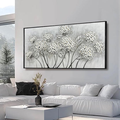 Kureful Large Artwork Flowers Oil Painting Modern Home Decorations Floral Canvas Pictures for Living Room Bedroom Kitchen Office 29" x 58" (White)