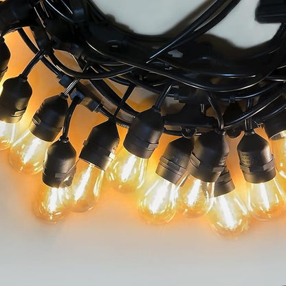 48FT LED Outdoor String Lights for Patio, 15 Shatterproof S14 Vintage Edison Bulbs (1 Spare), Waterproof Hanging Lights for Backyard, Porch, Garden, Bistro, Balcony Lights, Christmas Decor