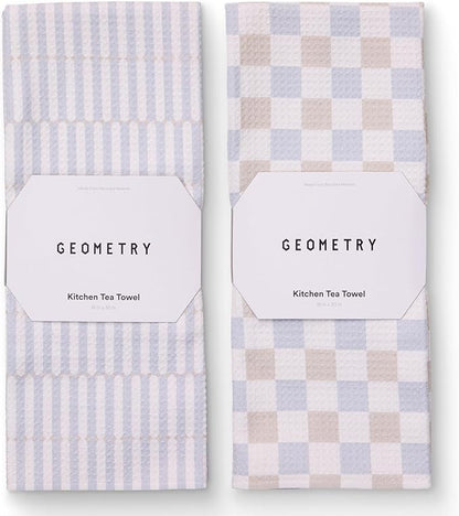 GEOMETRY Kitchen Tea Towels - Quick Dry Microfiber Dish Towels for Kitchen - Ensemble Neutre 18" x 30" - 2 Pack