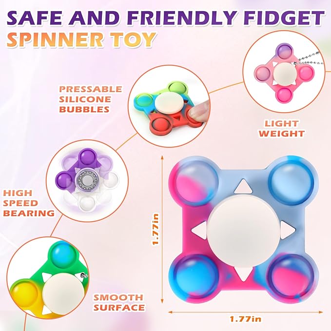 84 PCS Pop Fidget Spinners - Colorful Party Favors for Kids - Sensory Toys for Stress Relief and Anxiety - Classroom Prizes,Goodie Bag Stuffers,Birthday Gifts