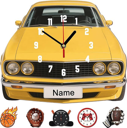 Personalized Clocks with Name Custom Car Wall Clock for Home Decoration Fathers Day Dad Gifts Birthday Christmas Creative Clock Customized Gift for Men Women Bedroom Living Room Decor