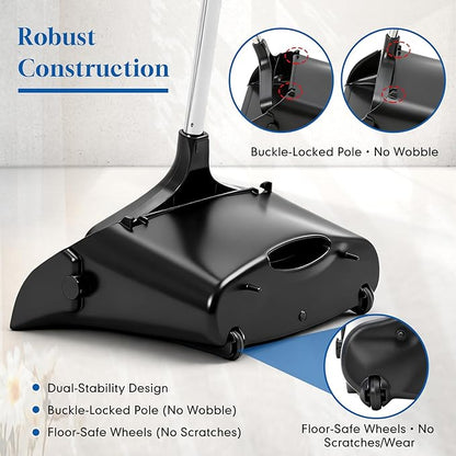 Maxcheck 2 Pcs 37 Inch Lobby Dust Pan Bulk Upright Lobby Dust Pan Plastic Commercial Dustpan with Long Handle Upright Standing Dustpan Heavy Duty for Office Home Indoor Outdoor Use (Black)
