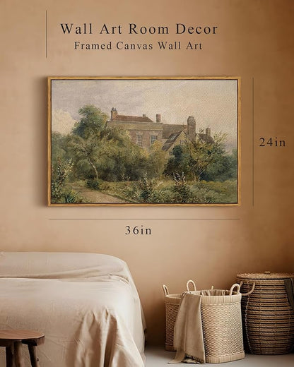 InSimSea Framed Canvas Wall Art Vintage Decor, Home Decor Classical Scenery Landscape Cottage Paintings Prints, Large Prints Artwork, Wall Decorations for Living Room Bathroom, 24"x36"