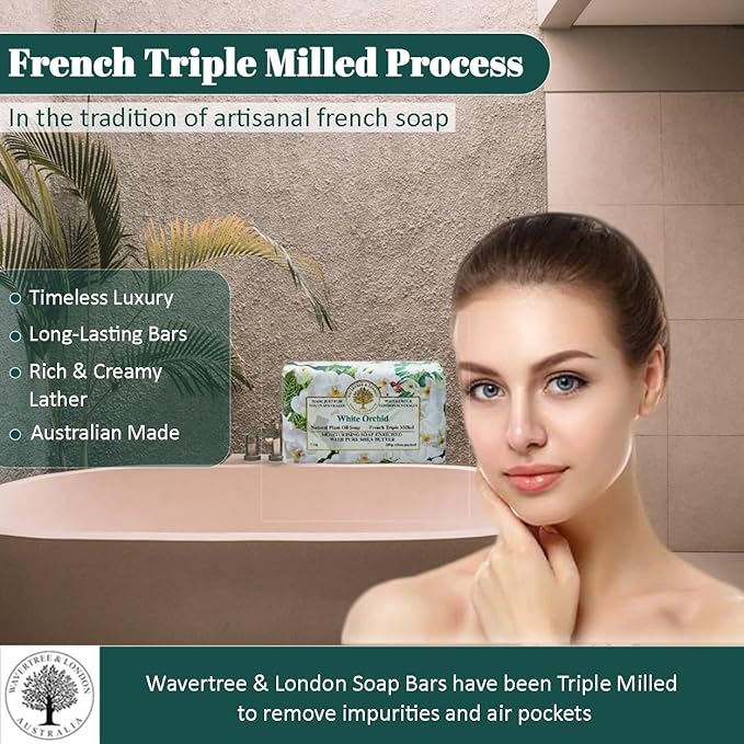 Wavertree & London White Orchid Scented Natural Soap (8 Bars), 7oz Moisturizing French Triple Milled Soap Bars enriched with shea butter - Pure Plant Oil Bath & Body Bars for All Skin Types