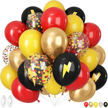 Red Black Yellow Balloons, 50 Pcs 12 Inches Cartoon Birthday Party Balloons with Confetti Balloon, Cartoon Theme Balloons for Kids Birthday Baby Shower Carnival Party Decor